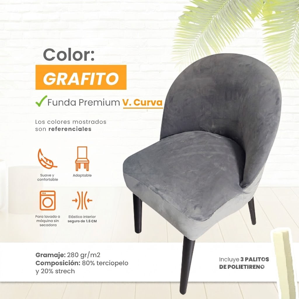 Funda vintage curva de terciopelo 4 unidades - Grafito
