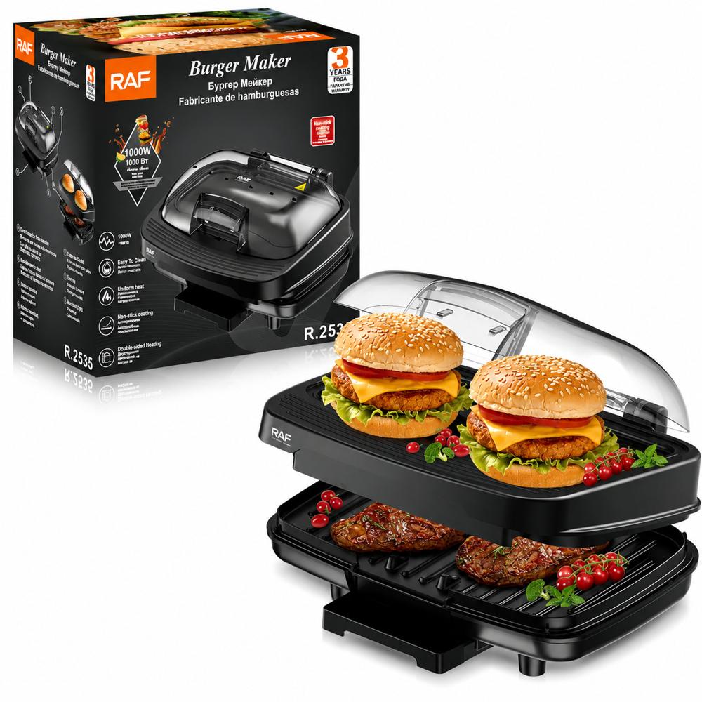 Hamburguesera Eléctrica Raf R.2535 Doble Nivel 1000w y Gallina Sancochahuevos de regalo