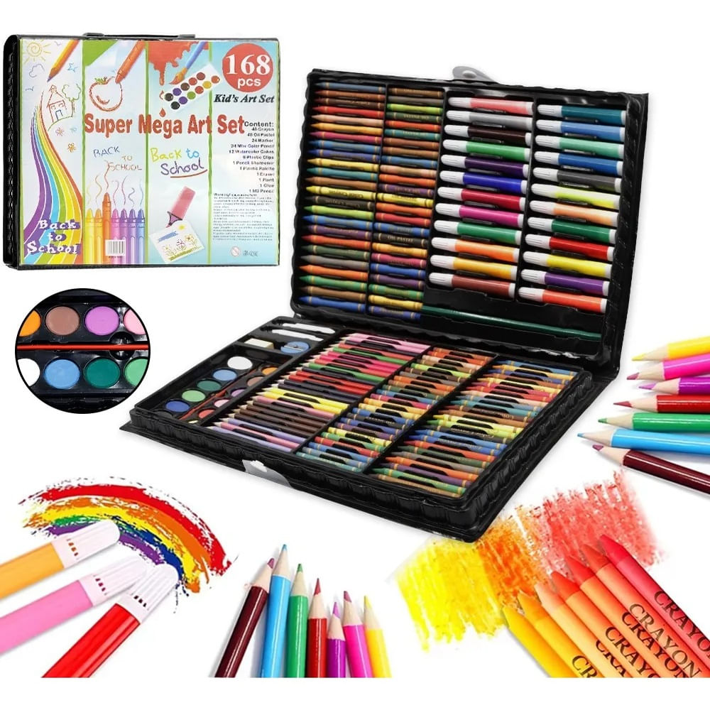 Mega Set de Arte Dibujo y Pintura 168 Piezas Negro