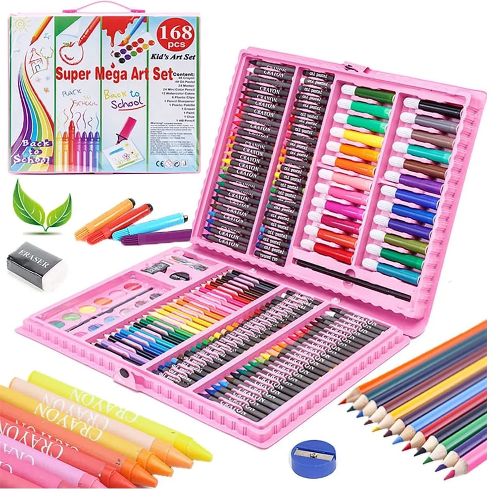 Mega Set de Arte Dibujo y Pintura 168 Piezas Rosado
