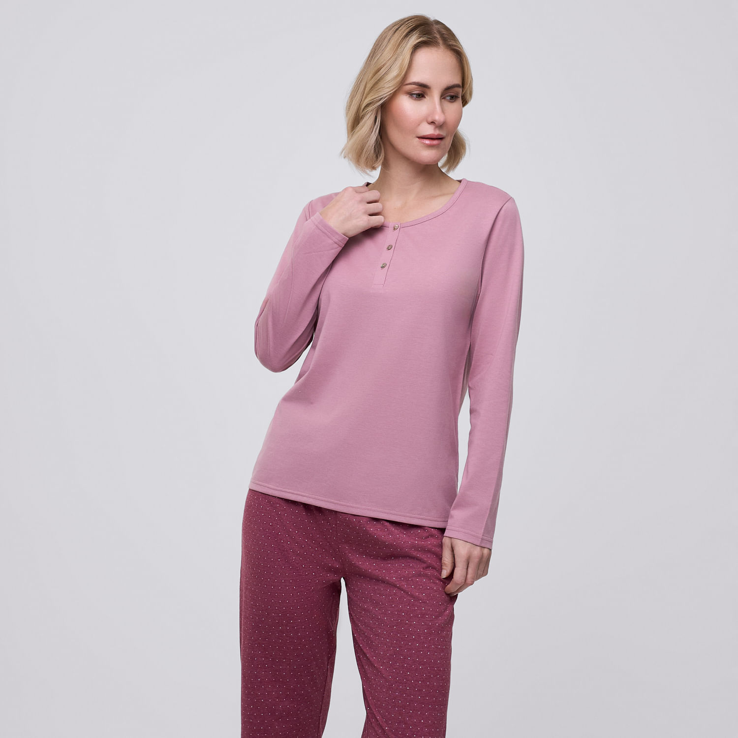 Polo Pijama Mujer Round Zafin Manga Larga Rosado Talla S