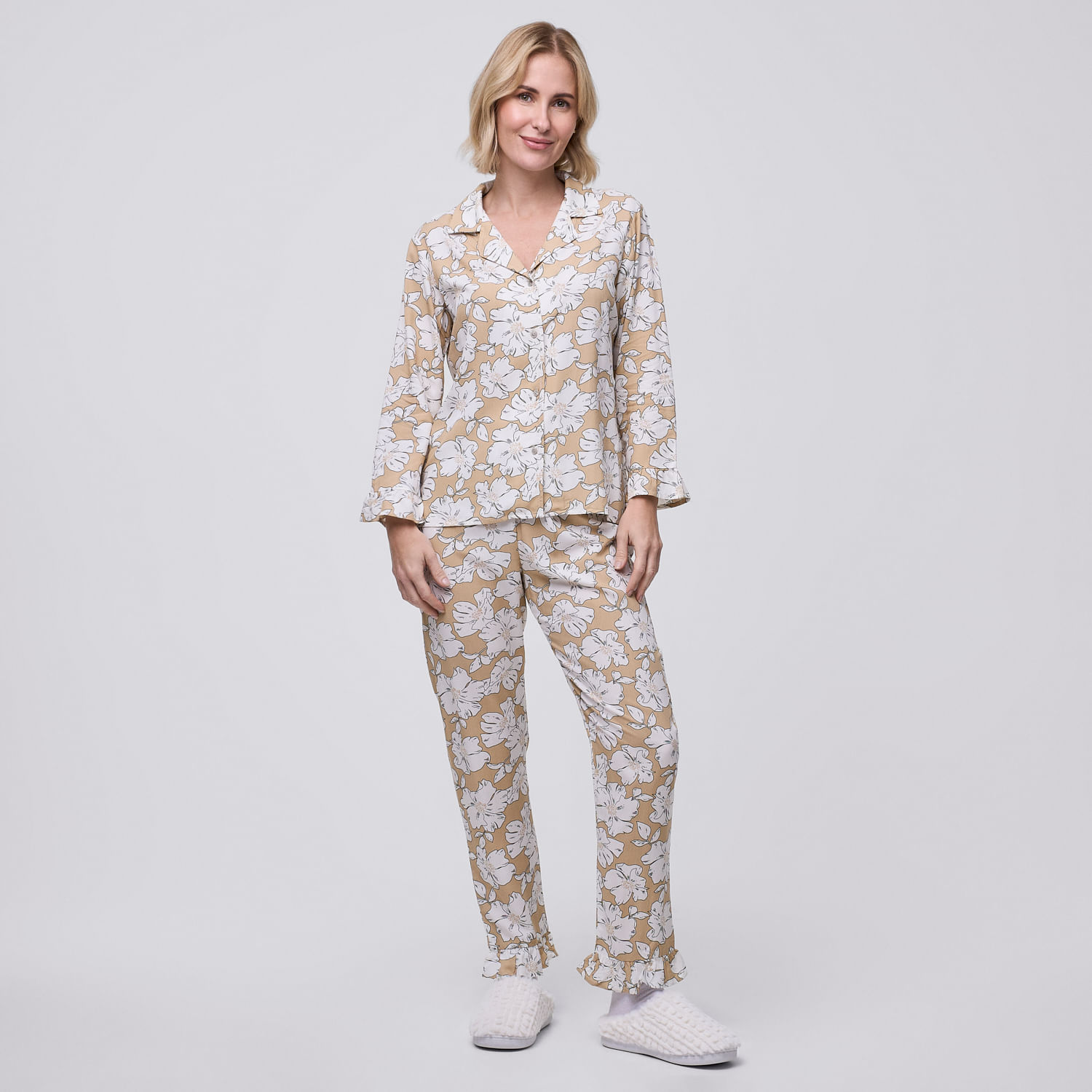 Pijama Mujer Paisley 3/4 + Pantalón Zafin Beige Talla S