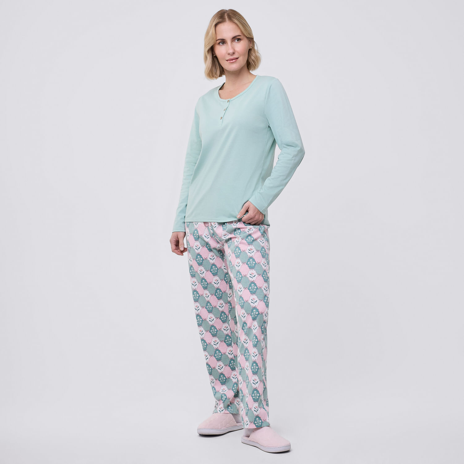 Pantalón Pijama Mujer Print Suelto Zafin Aqua Talla S
