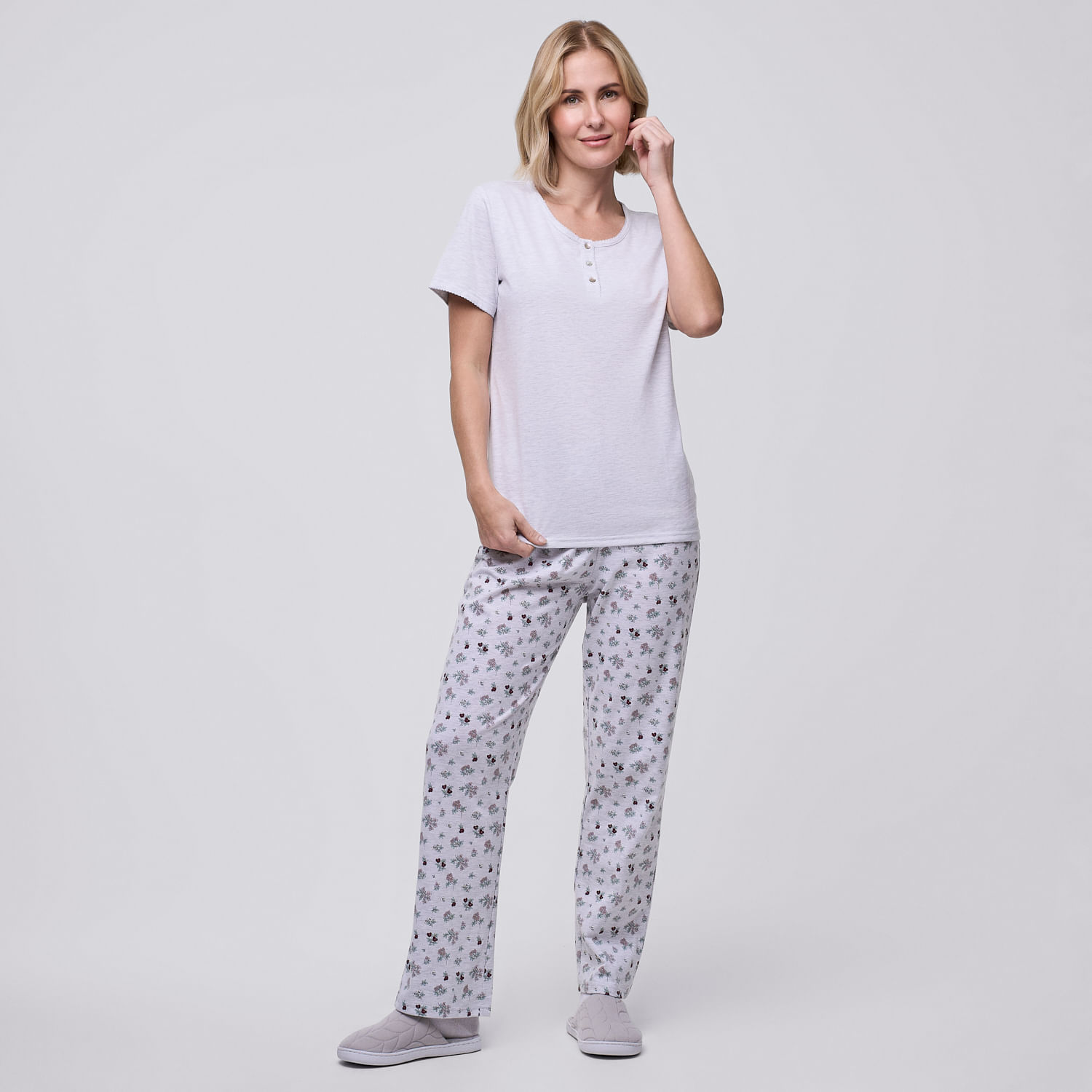 Pantalón Pijama Mujer Print Suelto Zafin Gris Melange Talla S