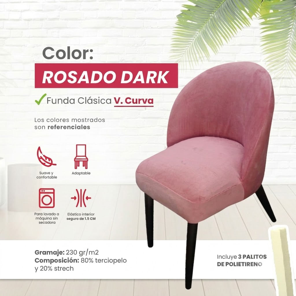 Funda vintage curva de terciopelo 6 unidades - Rosado Dark