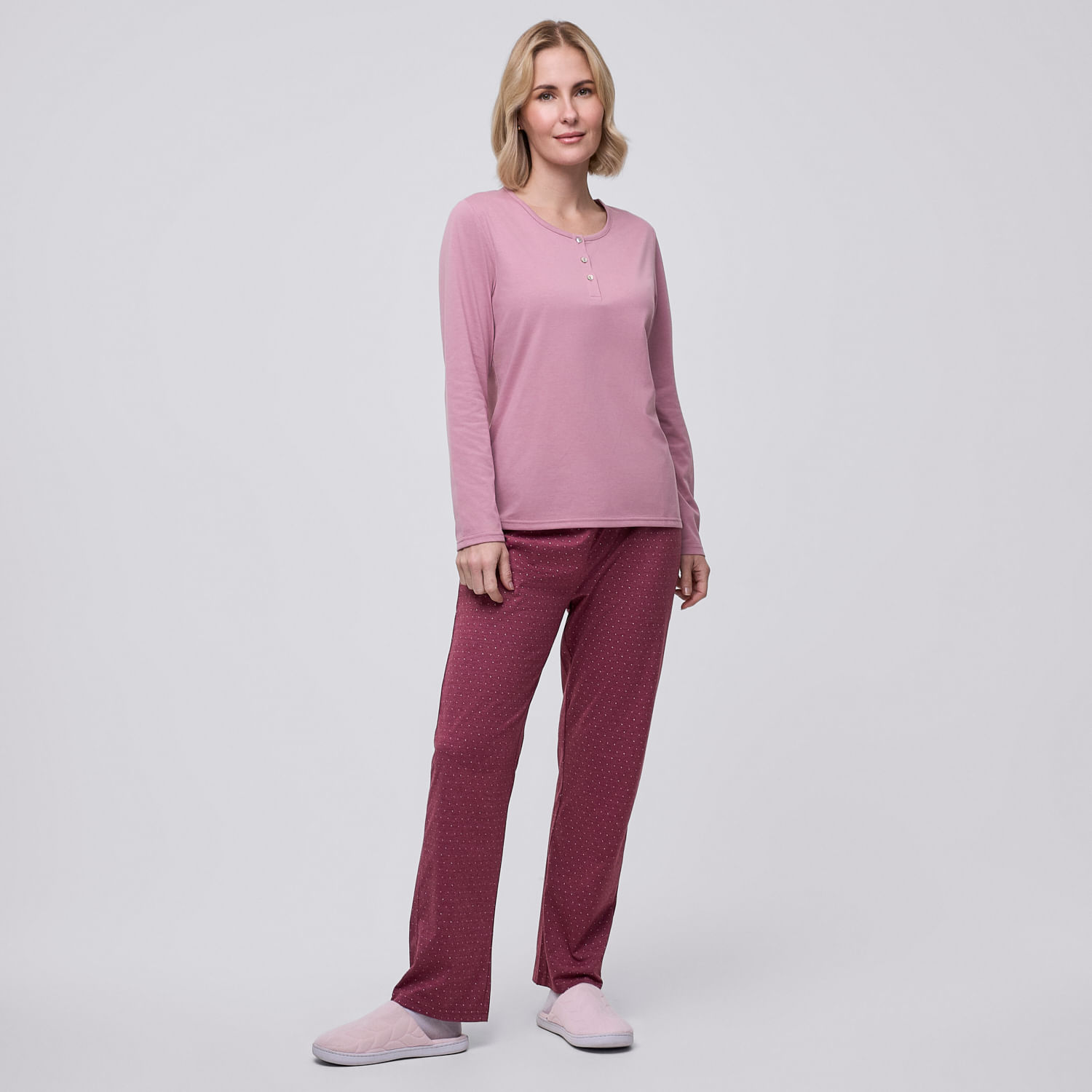 Pantalón Pijama Mujer Print Suelto Zafin Bungundy Talla L