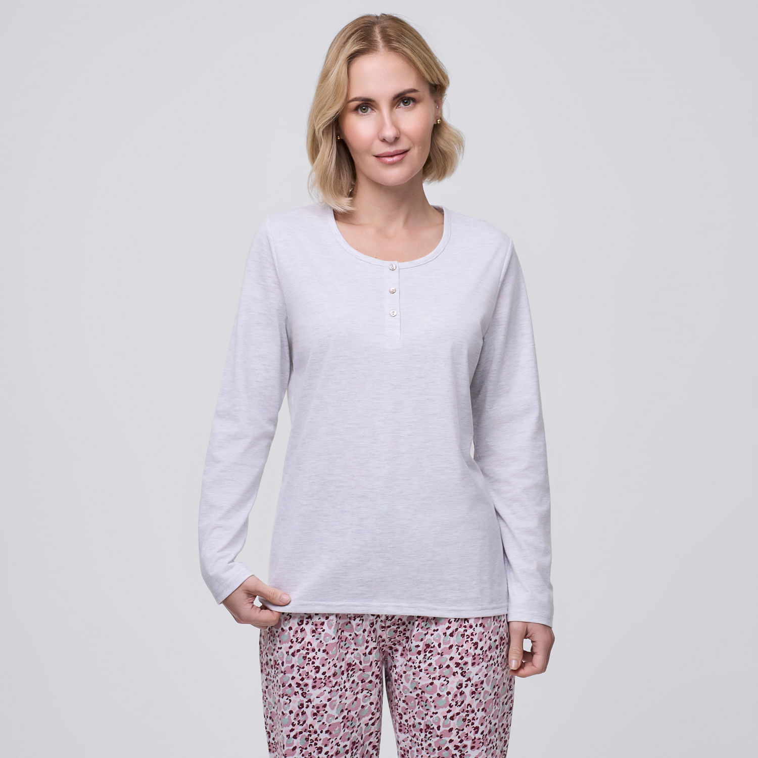 Polo Pijama Mujer Round Zafin Manga Larga Gris Melange Talla Xl