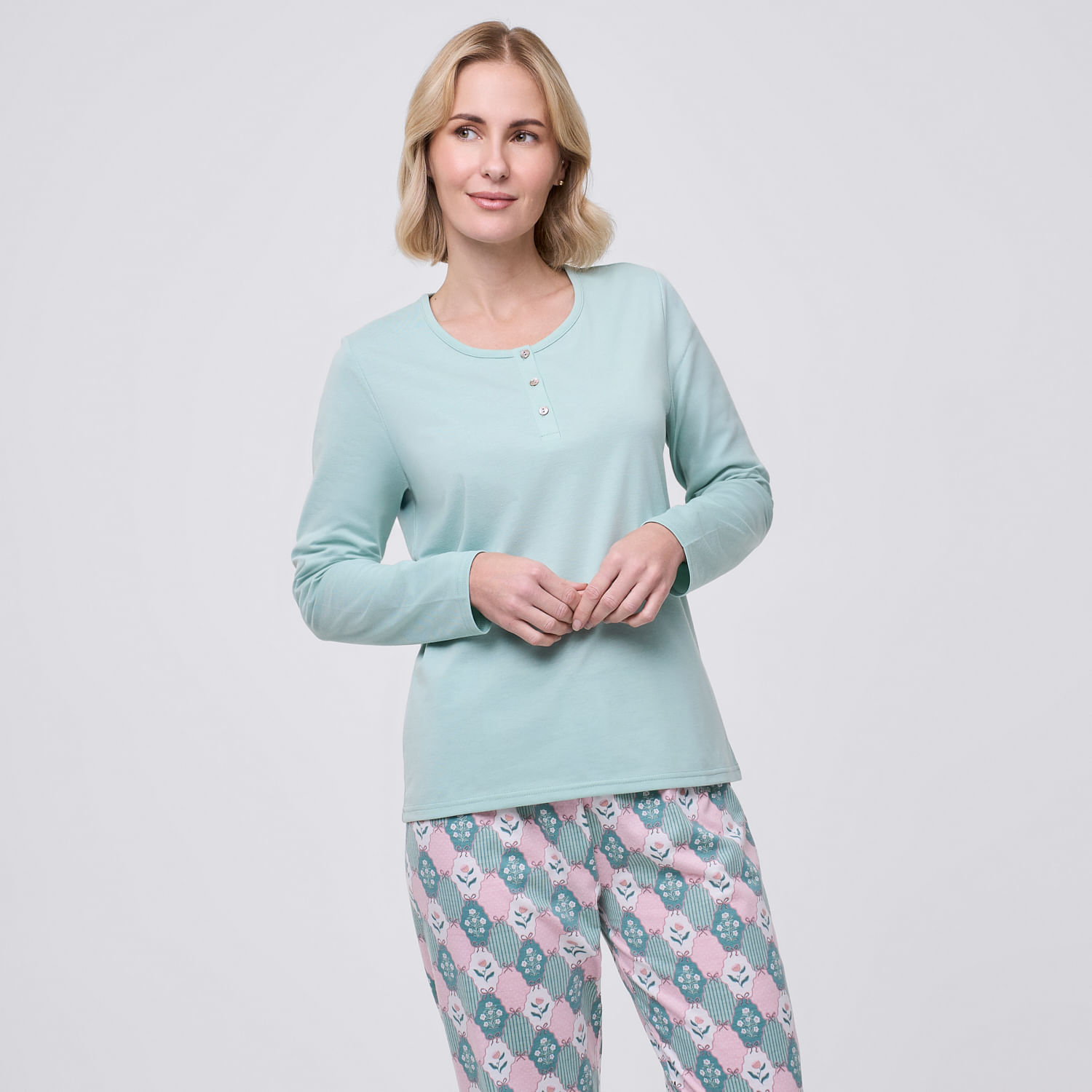 Polo Pijama Mujer Round Zafin Manga Larga Aqua Talla Xl