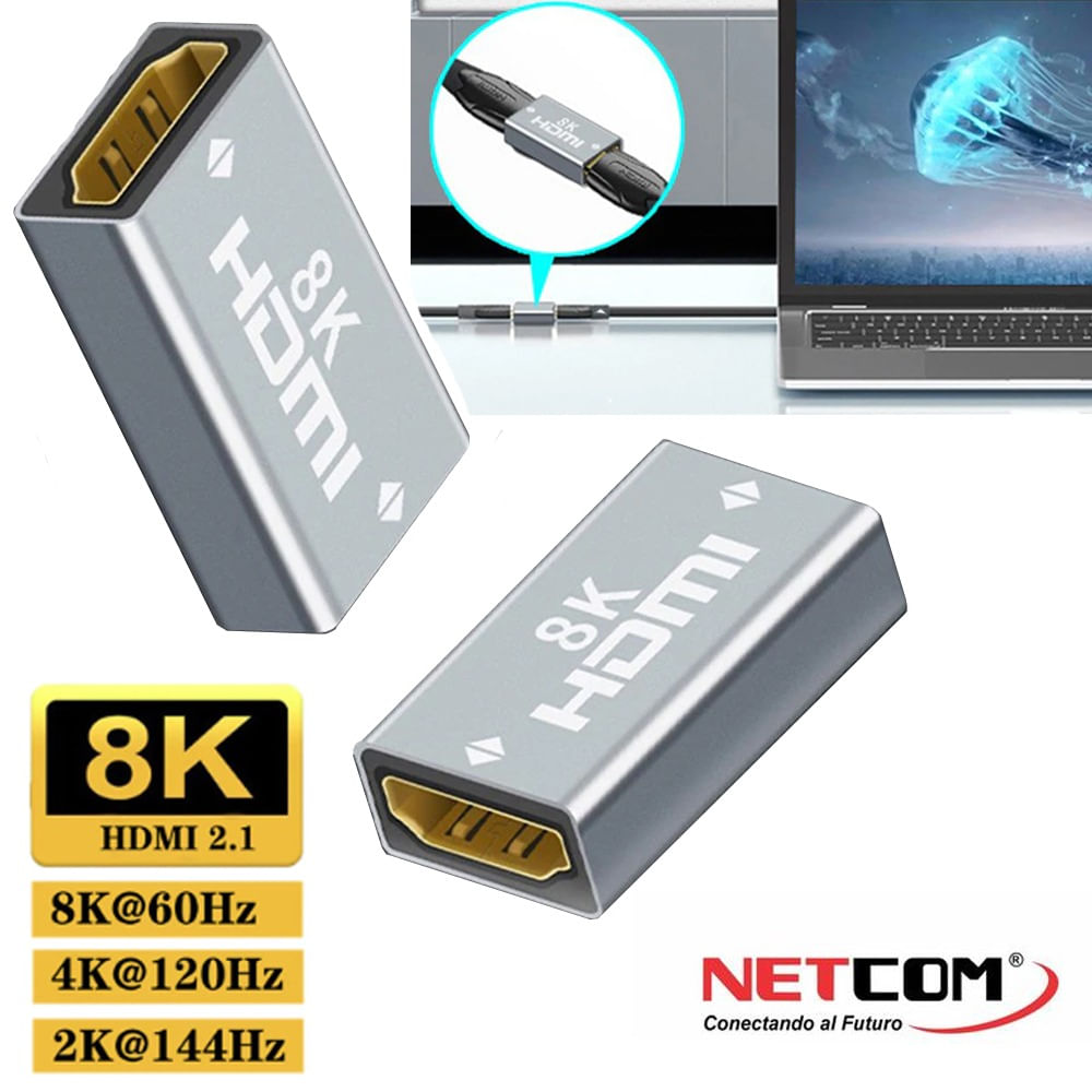 Empalme HDMI 8k 2.1 ULTRA HD Hasta 10 Metros Extiende HDMI 8k Netcom