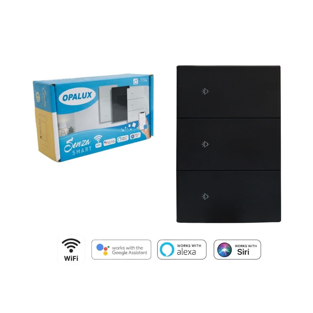 Interruptor Inteligente Tactil WiFi Triple Negro Compatible OPALUX OP-AM03NG