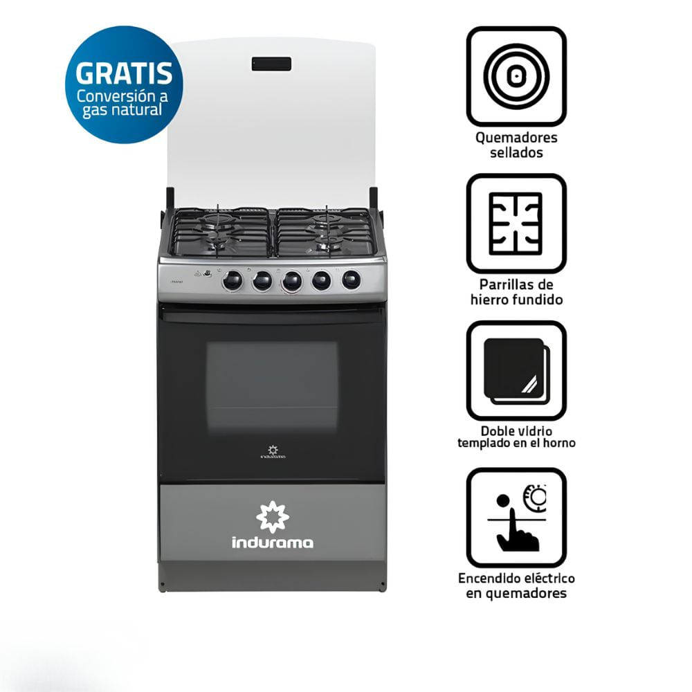 Cocina Indurama 4 hornillas Córdova Spazio Plus Gris