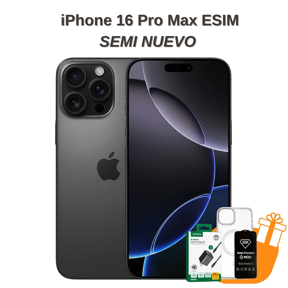iPhone 16 Pro Max 256GB Seminuevo  Black Titanium - Incluye Mica Case y Cargador Ugreen de regalo
