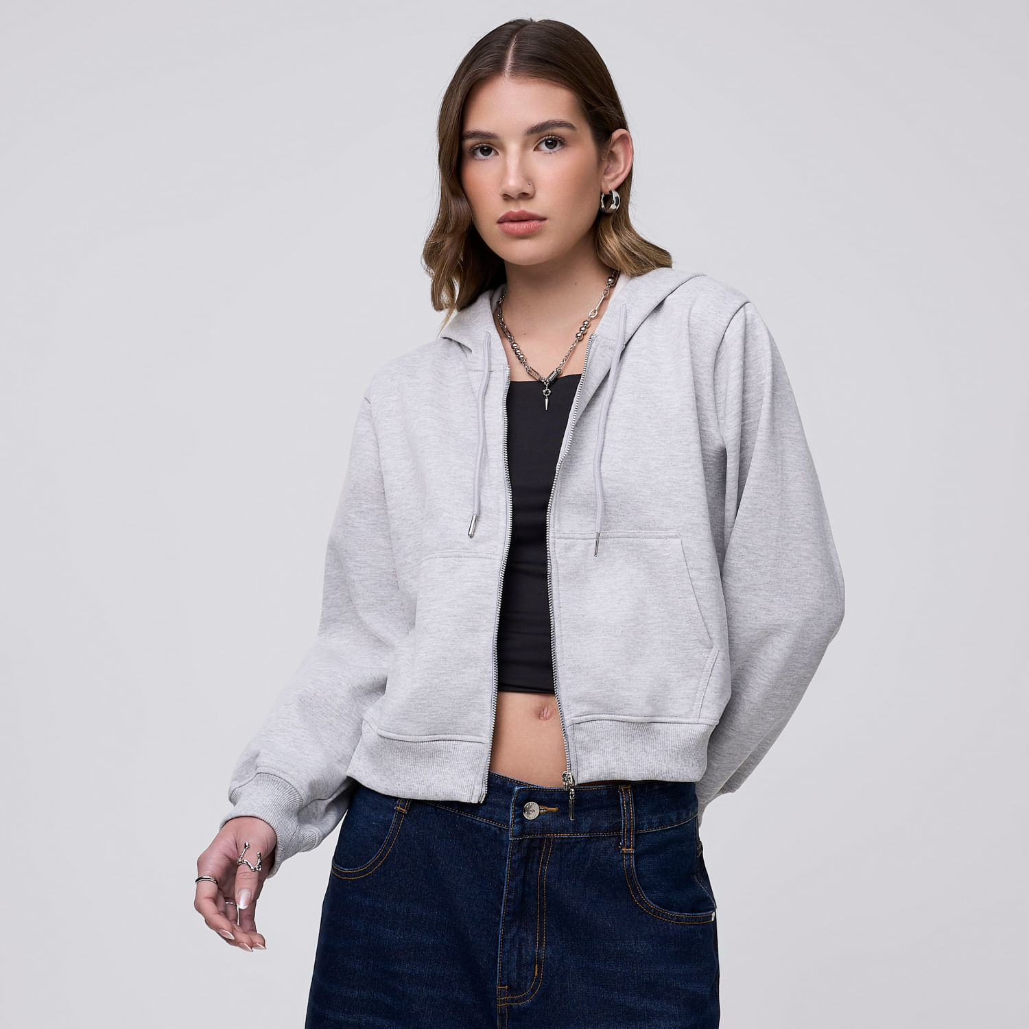 Polera Mujer Crop Hypnotic Gris Melange XL
