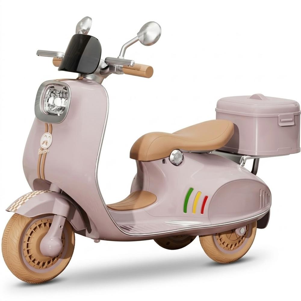 Scooter Moto Eléctrica para Niños Estilo Vespa Primavera Rosa 6V Doble Motor Luces LED y Música