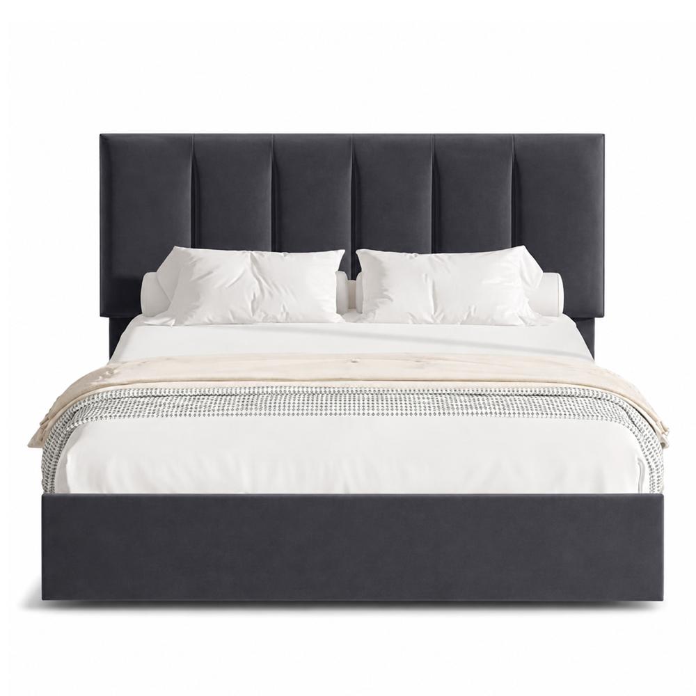 Cama Tapizada Listón Adda LeMueble 2 Plazas Gris Oscuro