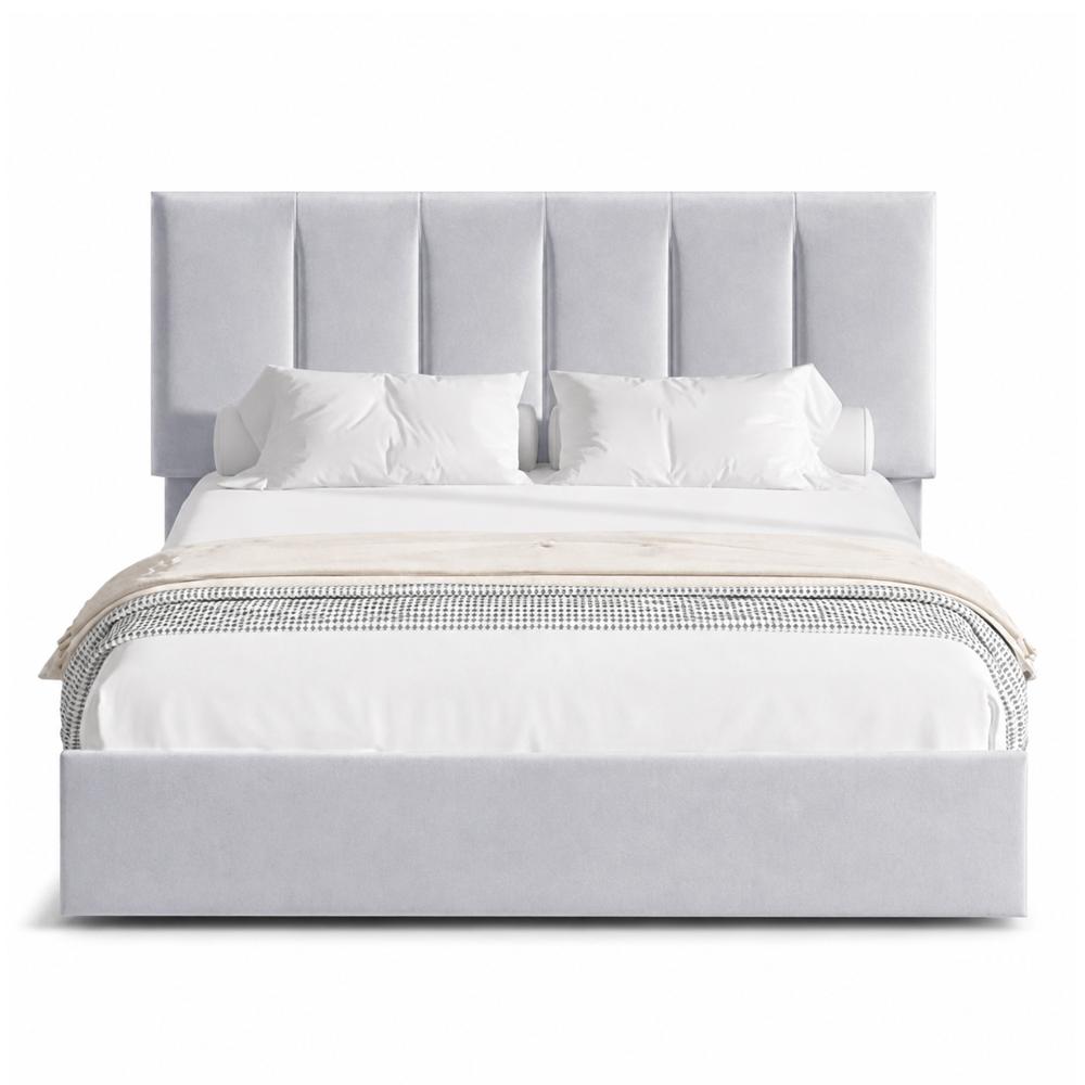 Cama Tapizada Listón Adda LeMueble 2 Plazas Gris Claro