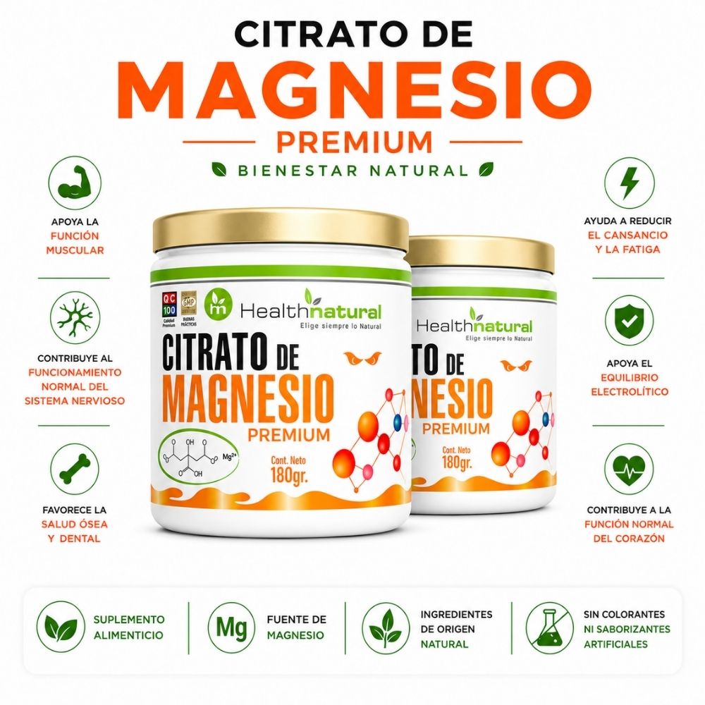PACK 2 CITRATO DE MAGNESIO PREMIUM HEALTHNATURAL 360GR