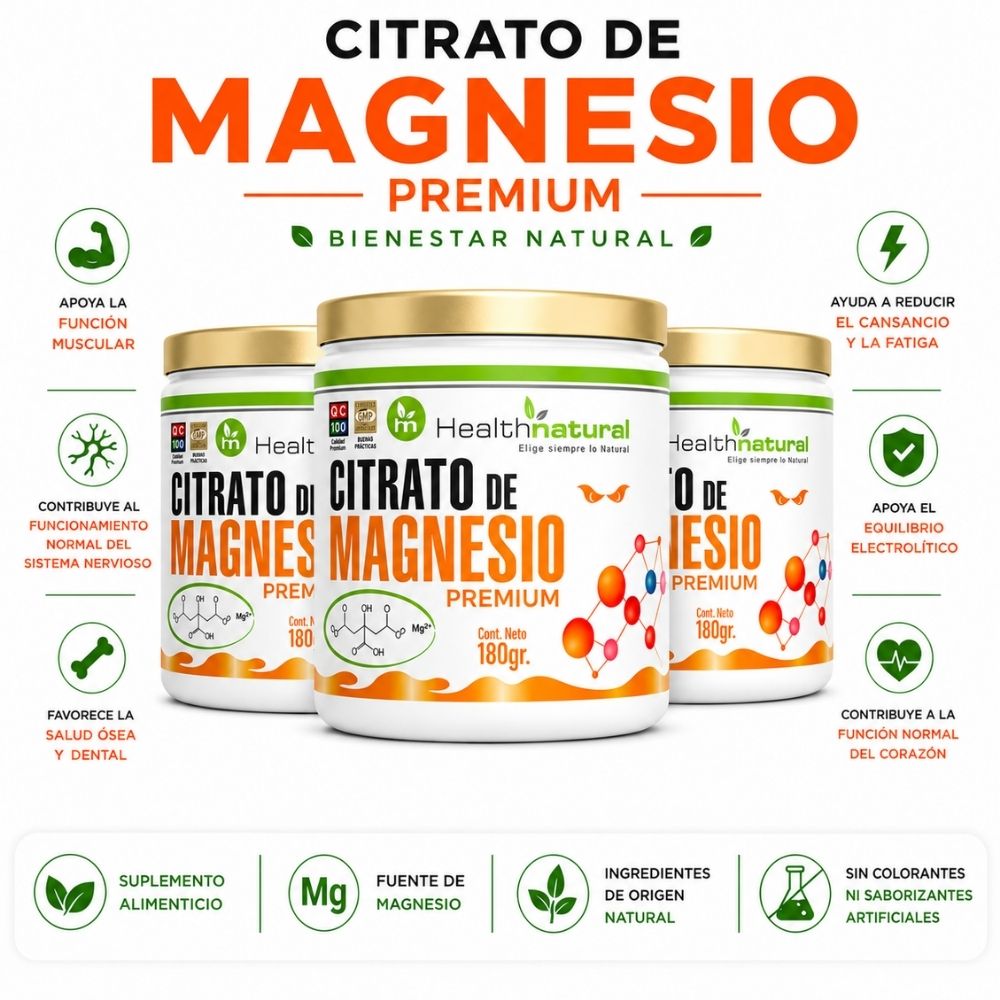 PACK 3 CITRATO DE MAGNESIO PREMIUM HEALTHNATURAL 540GR