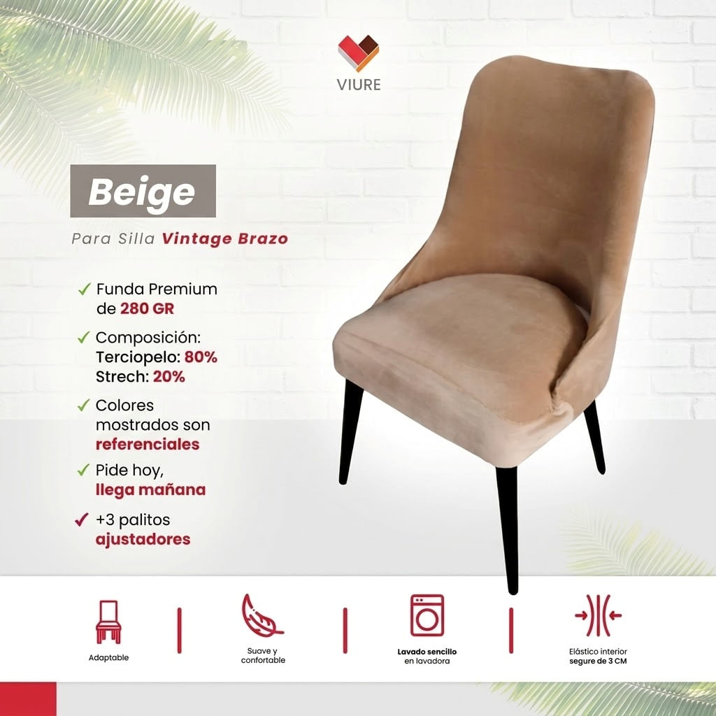 Funda de silla vintage en terciopelo grueso 4 unidades - Beige