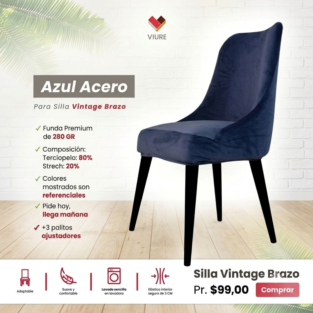 Funda de silla vintage en terciopelo grueso 4 unidades - Azul Acero