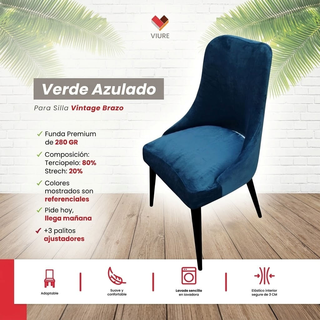 Funda de silla vintage en terciopelo grueso 6 unidades - Verde Azulado