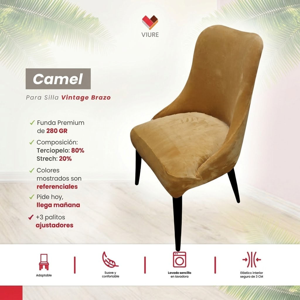 Funda de silla vintage en terciopelo grueso 6 unidades - Camel