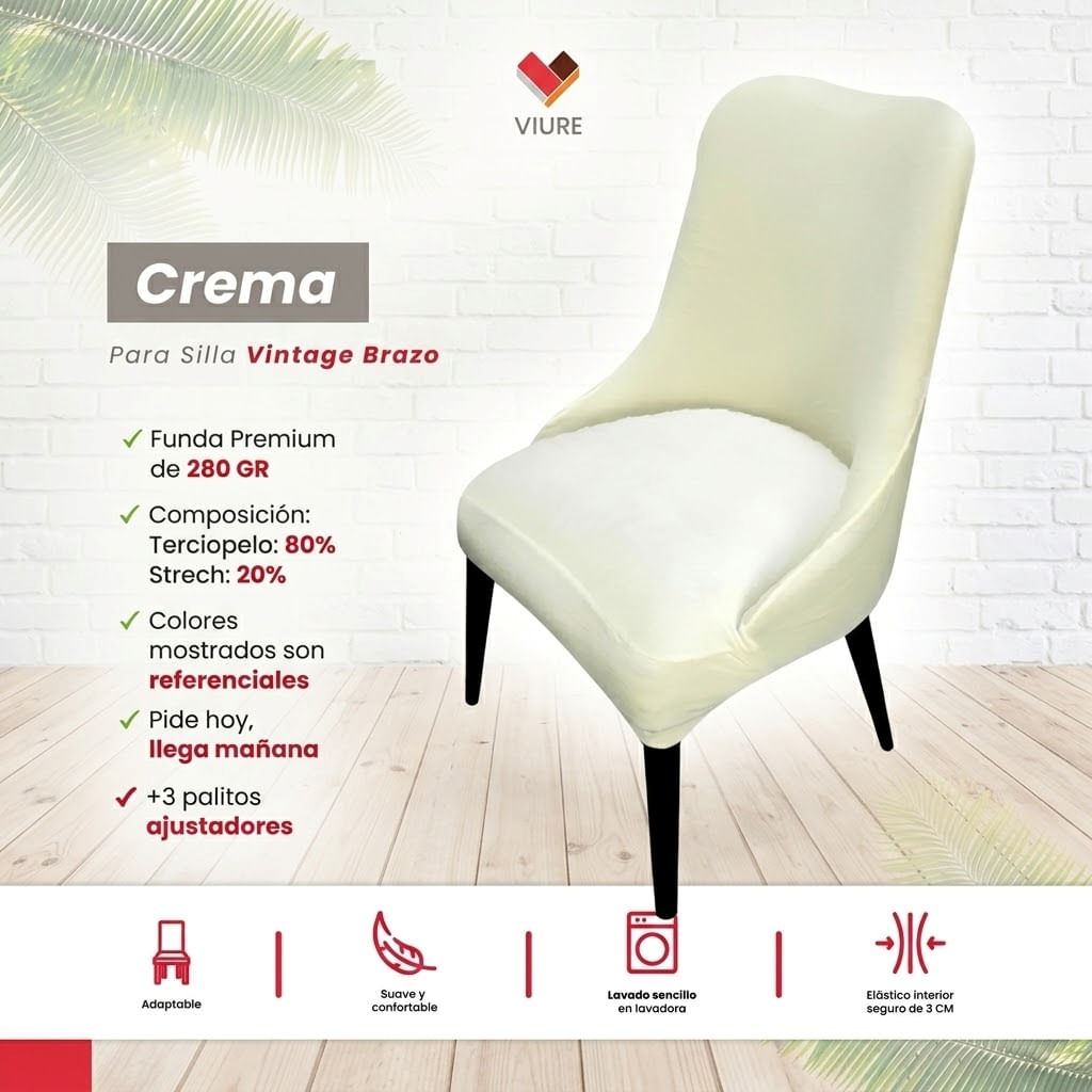 Funda de silla vintage en terciopelo grueso 8 unidades - Crema