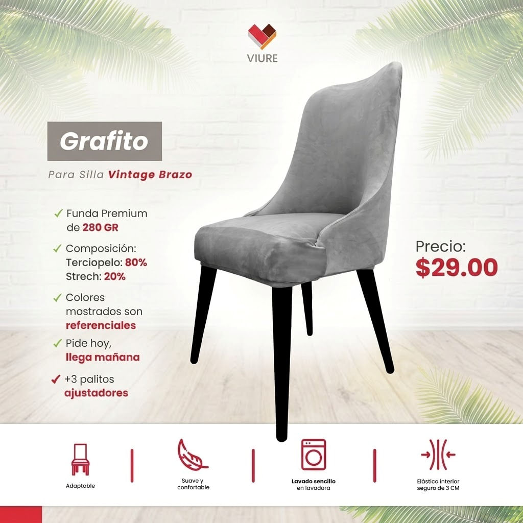 Funda de silla vintage en terciopelo grueso 4 unidades - Grafito