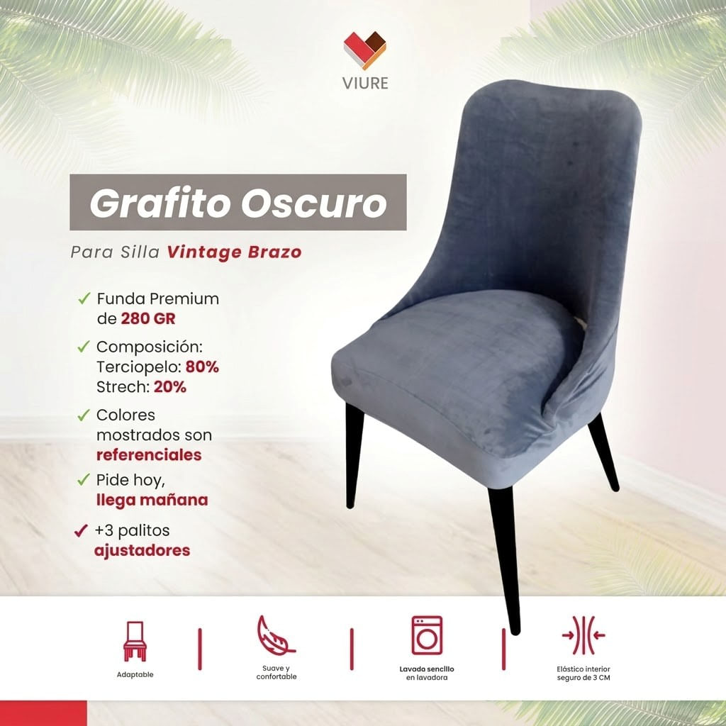 Funda de silla vintage en terciopelo grueso 8 unidades - Grafito Oscuro