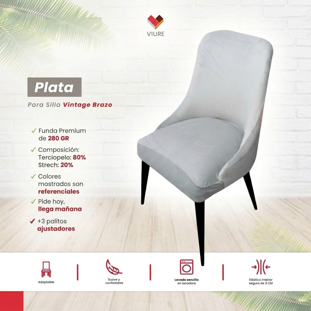 Funda de silla vintage en terciopelo grueso 8 unidades - Plata