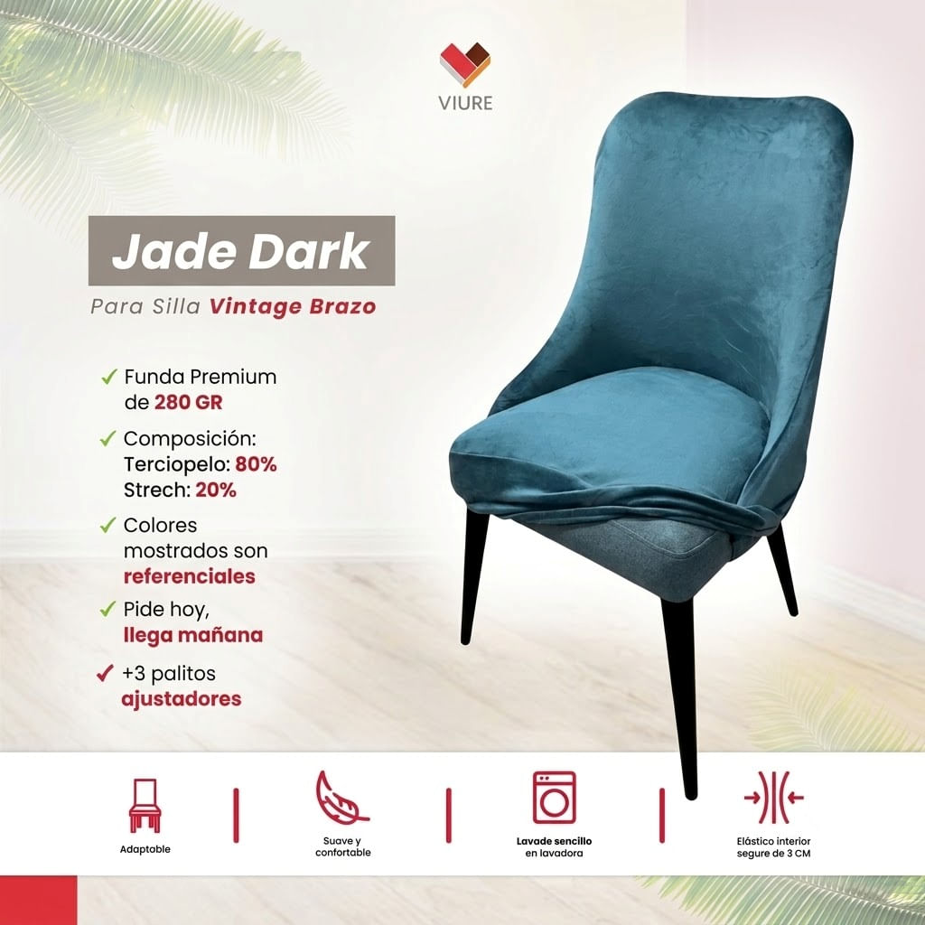 Funda de silla vintage en terciopelo grueso 4 unidades - Jade Dark