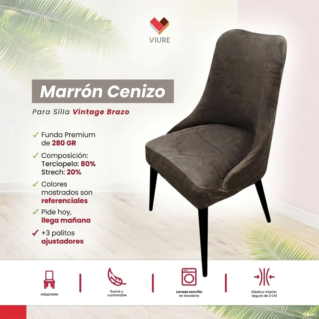 Funda de silla vintage en terciopelo grueso 8 unidades - Marrón Cenizo