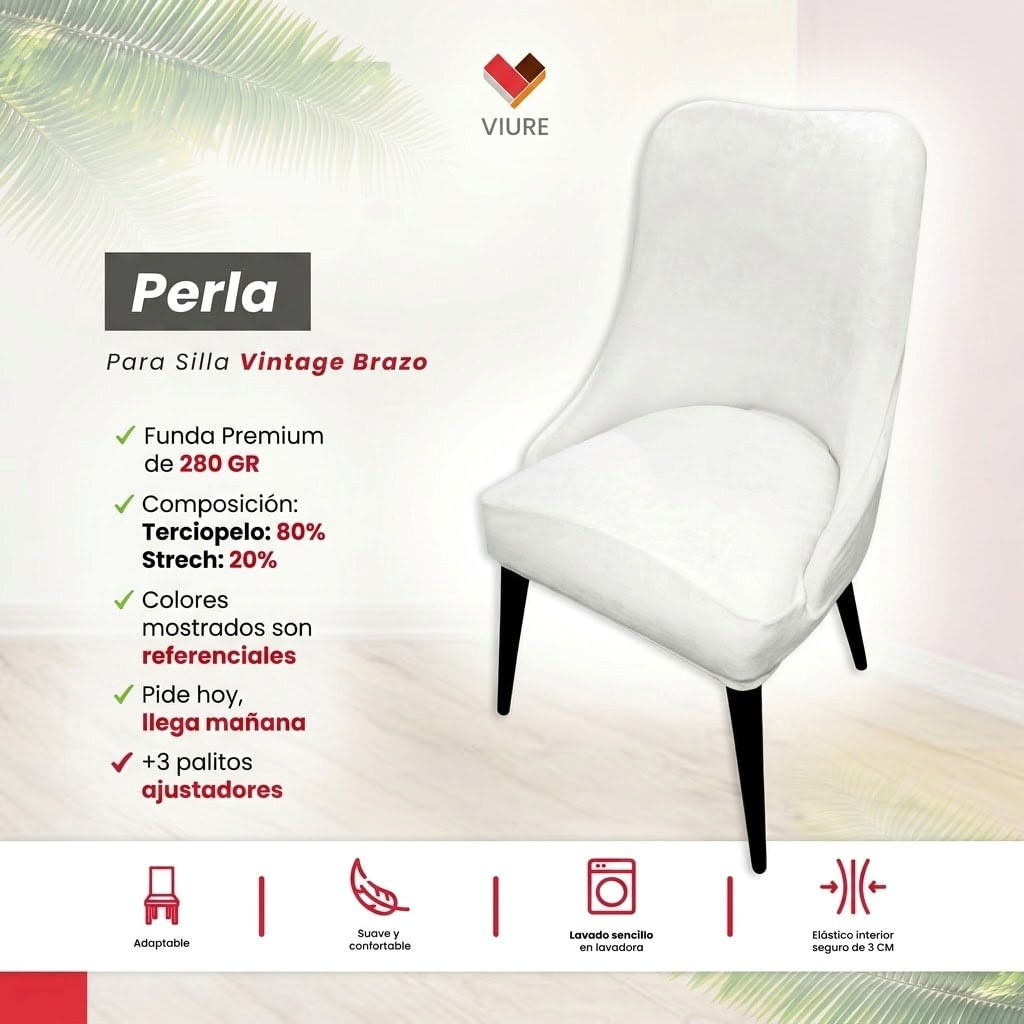 Funda de silla vintage en terciopelo grueso 8 unidades - Perla