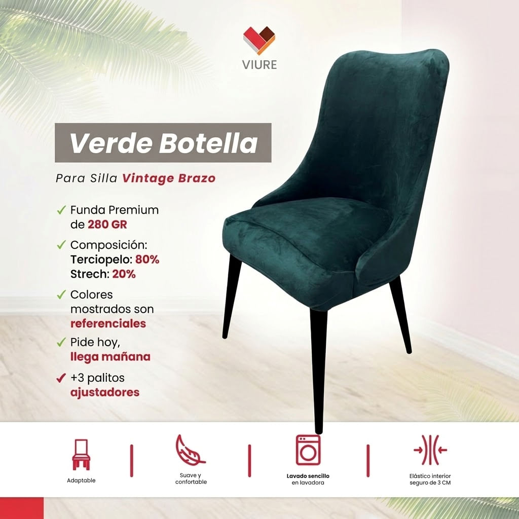 Funda de silla vintage en terciopelo grueso 6 unidades - Verde Botella