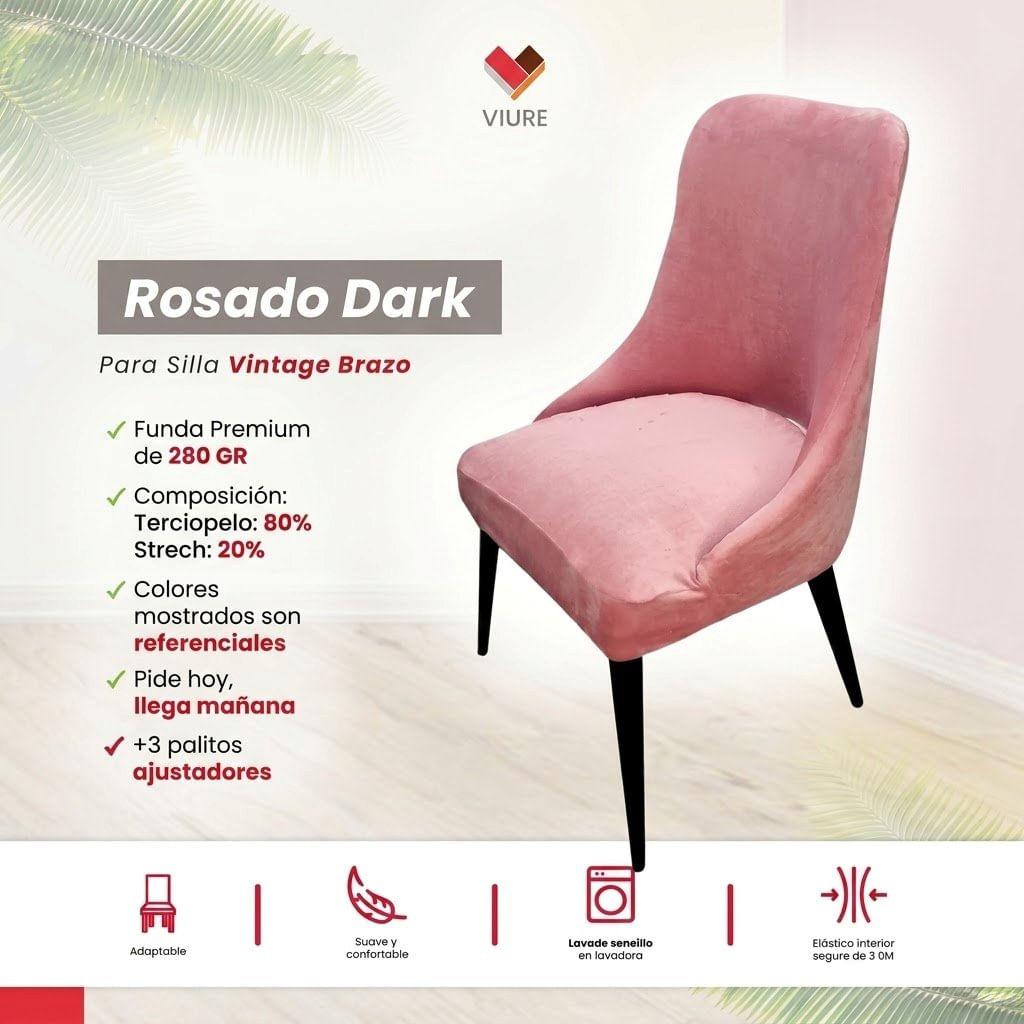 Funda de silla vintage en terciopelo grueso 6 unidades - Rosado Dark