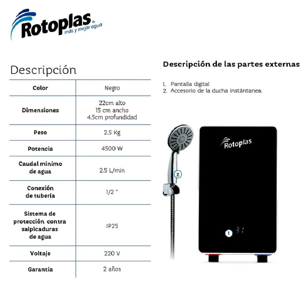 Rapiducha Eléctrica Rotoplas New Compact Negro