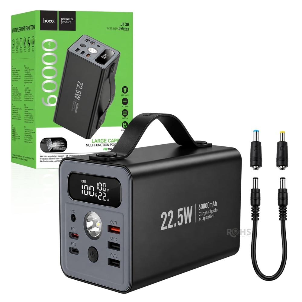 Power Bank Hoco J138 De 60000 mAh Con Pantalla Digital Y Carga Rápida 22.5W