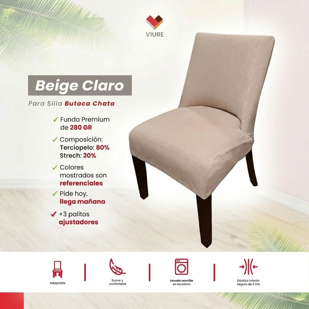 Funda de silla butaca curva de terciopelo 4 sillas - Beige Claro