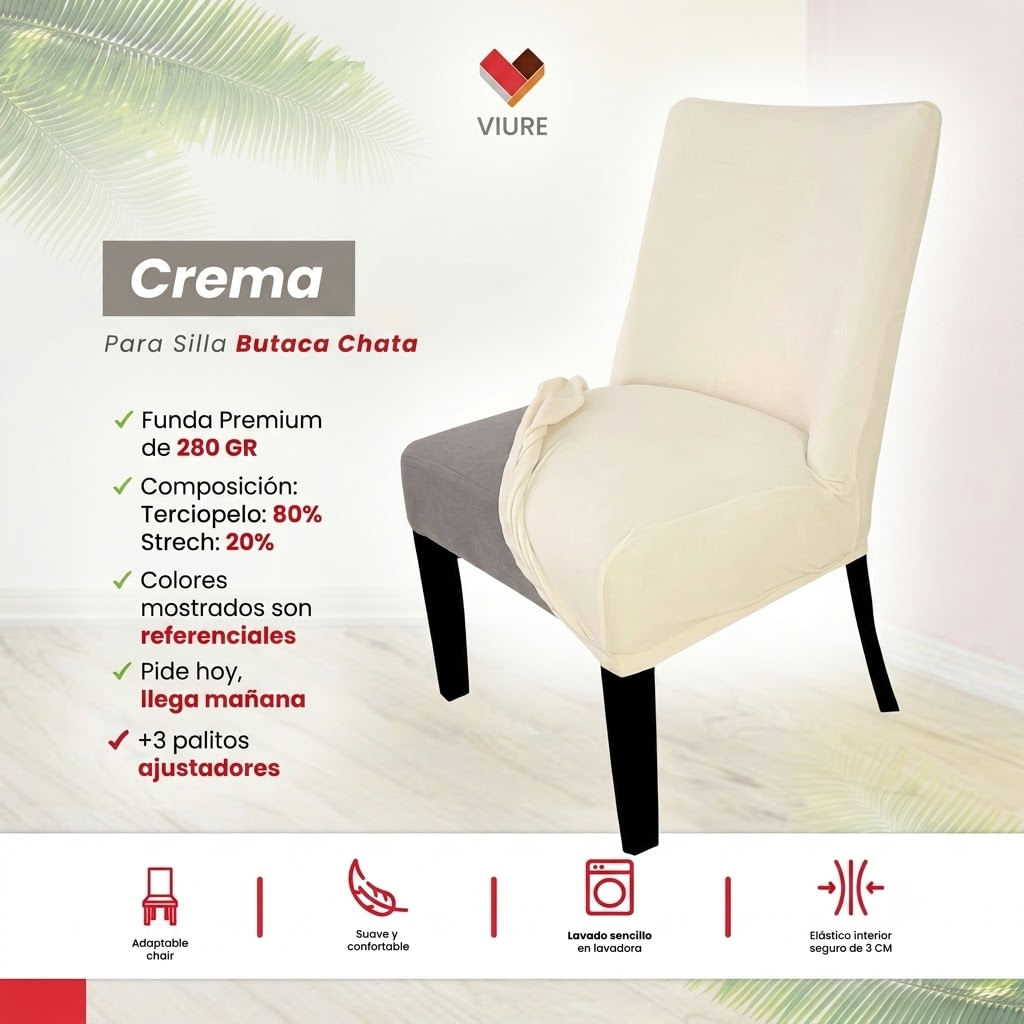 Funda de silla butaca curva de terciopelo 6 sillas - Crema