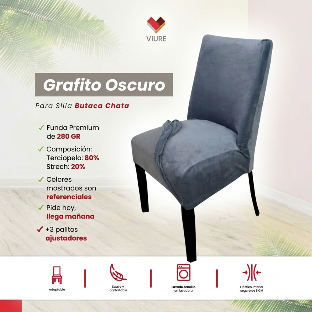 Funda de silla butaca curva de terciopelo 4 sillas - Grafito Oscuro
