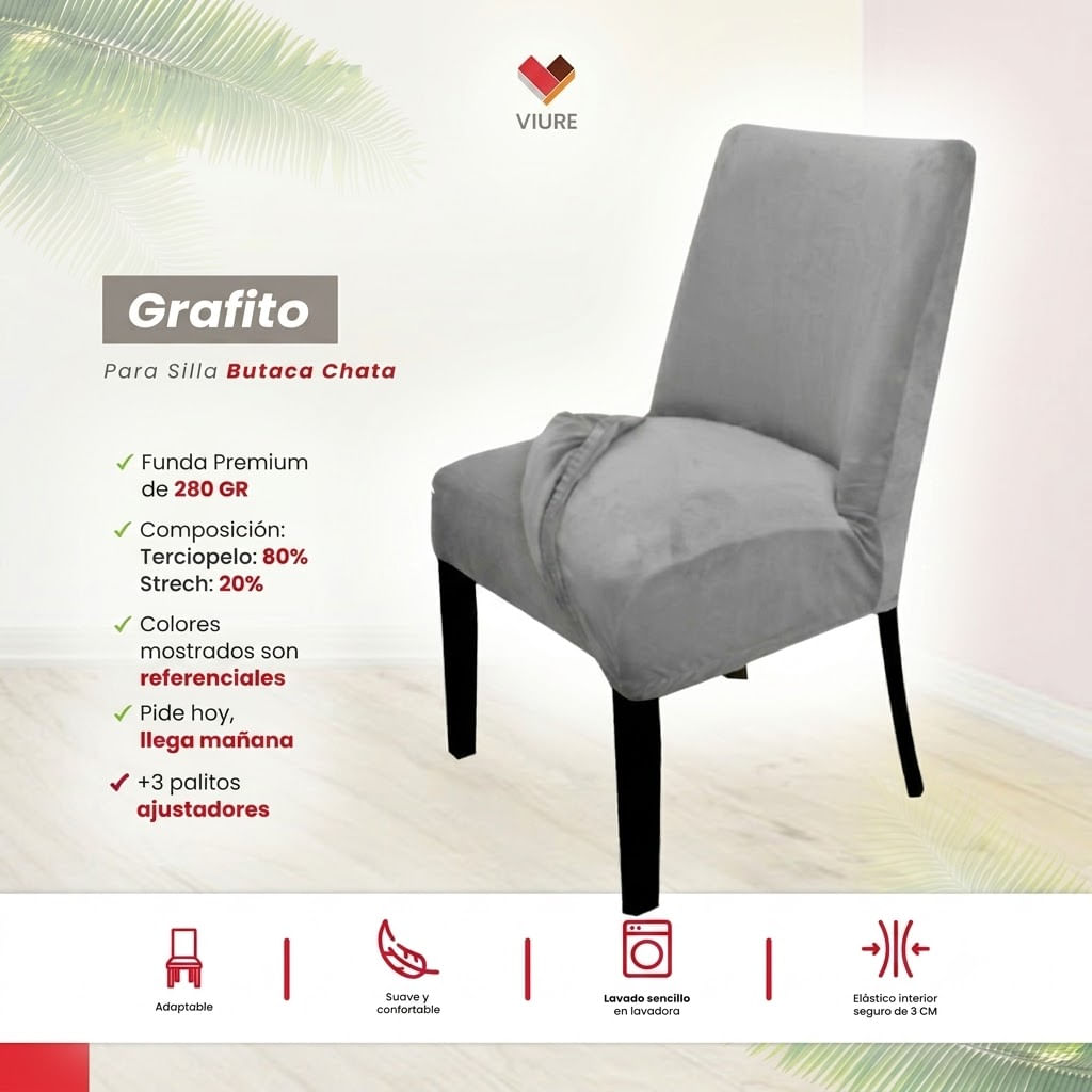 Funda de silla butaca curva de terciopelo 8 sillas - Grafito