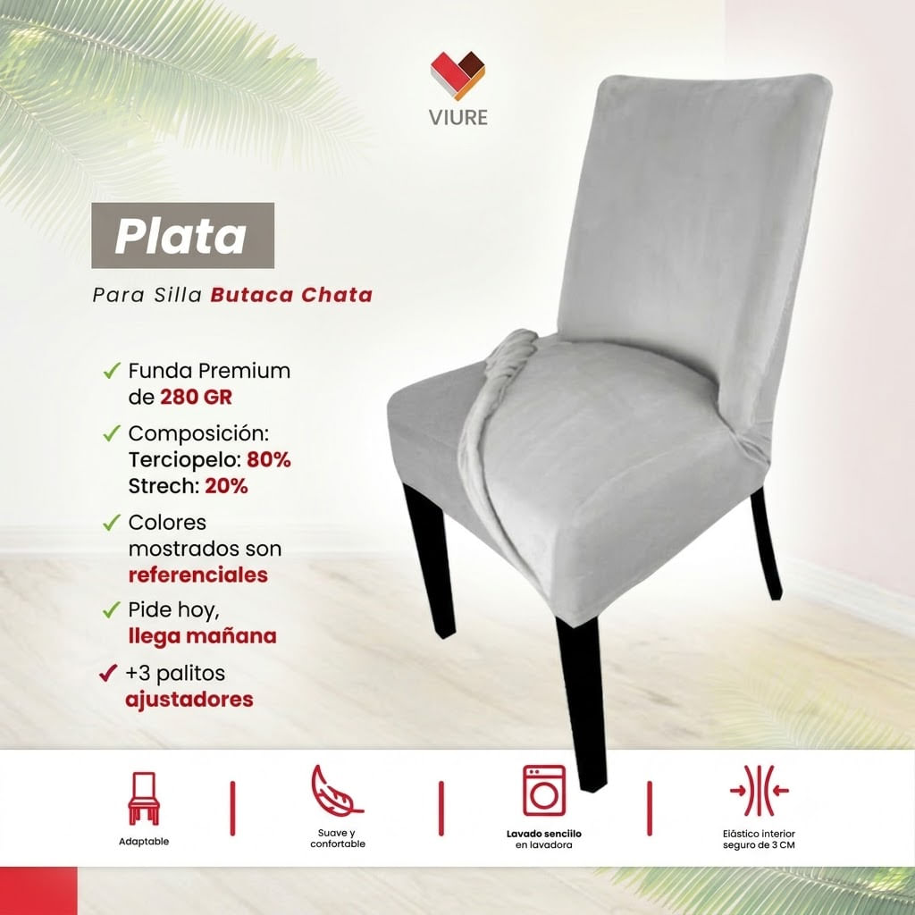 Funda de silla butaca curva de terciopelo 4 sillas - Plata