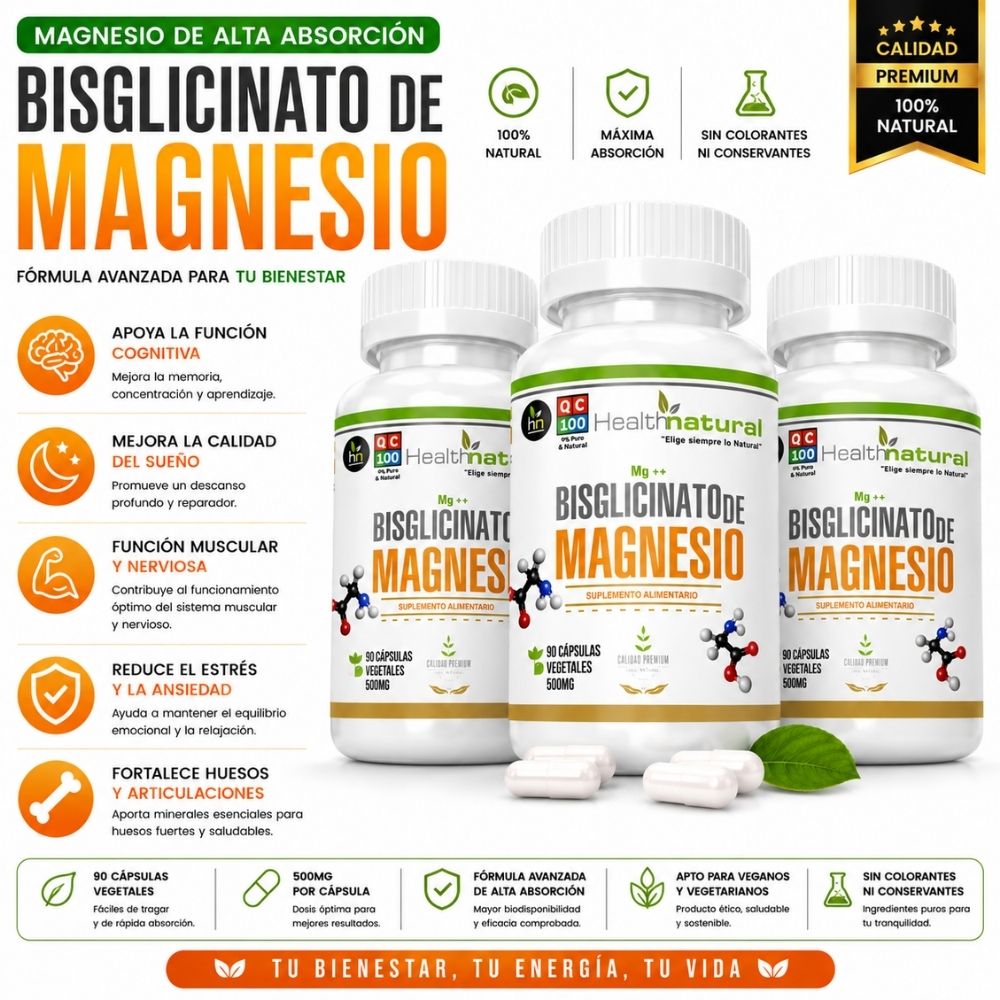 PACK 3 BISGLICINATO DE MAGNESIO HEALTHNATURAL 1500MG