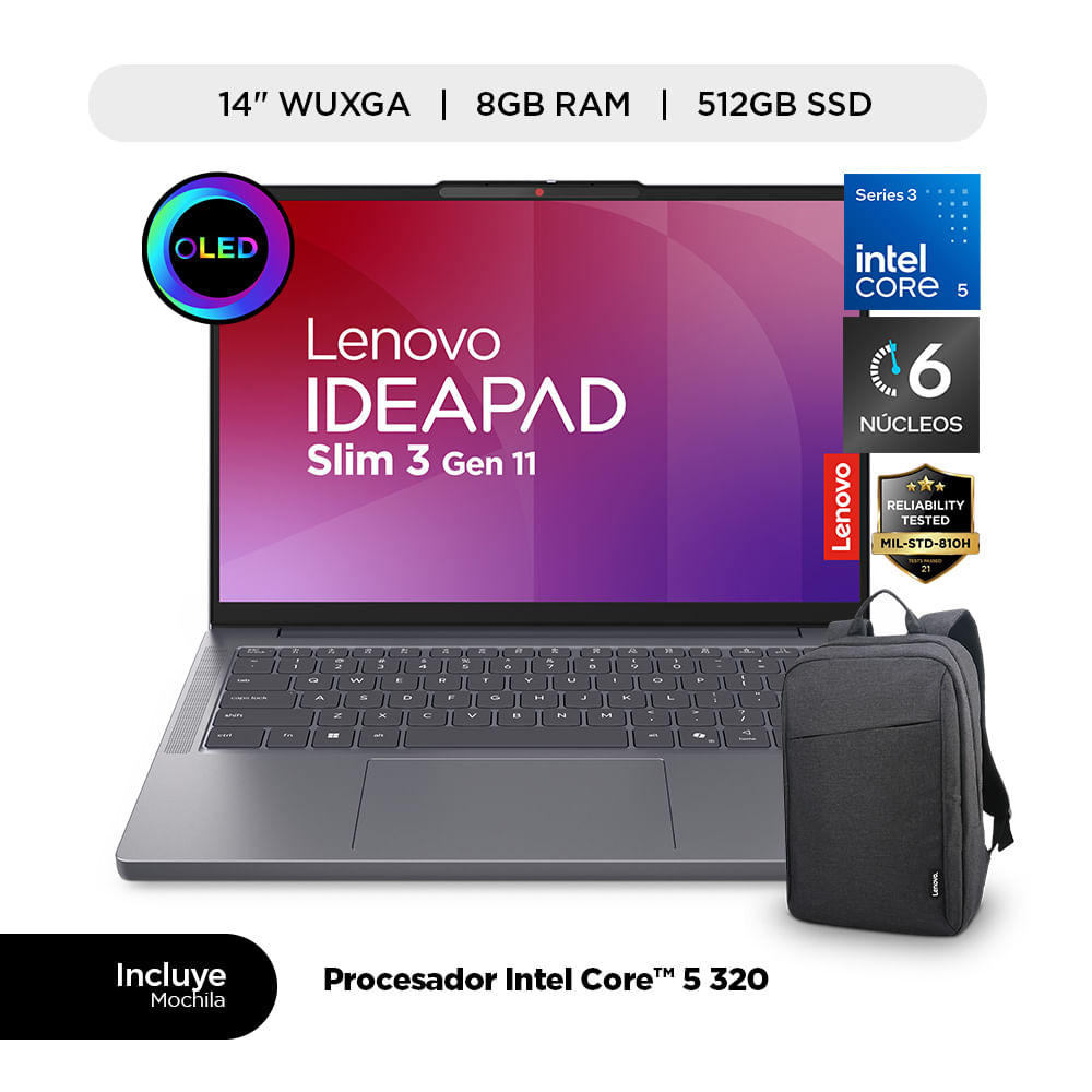 Laptop Lenovo IdeaPad Slim 3 Gen 11 C5-320 8GB RAM 512GB OLED + Mochila