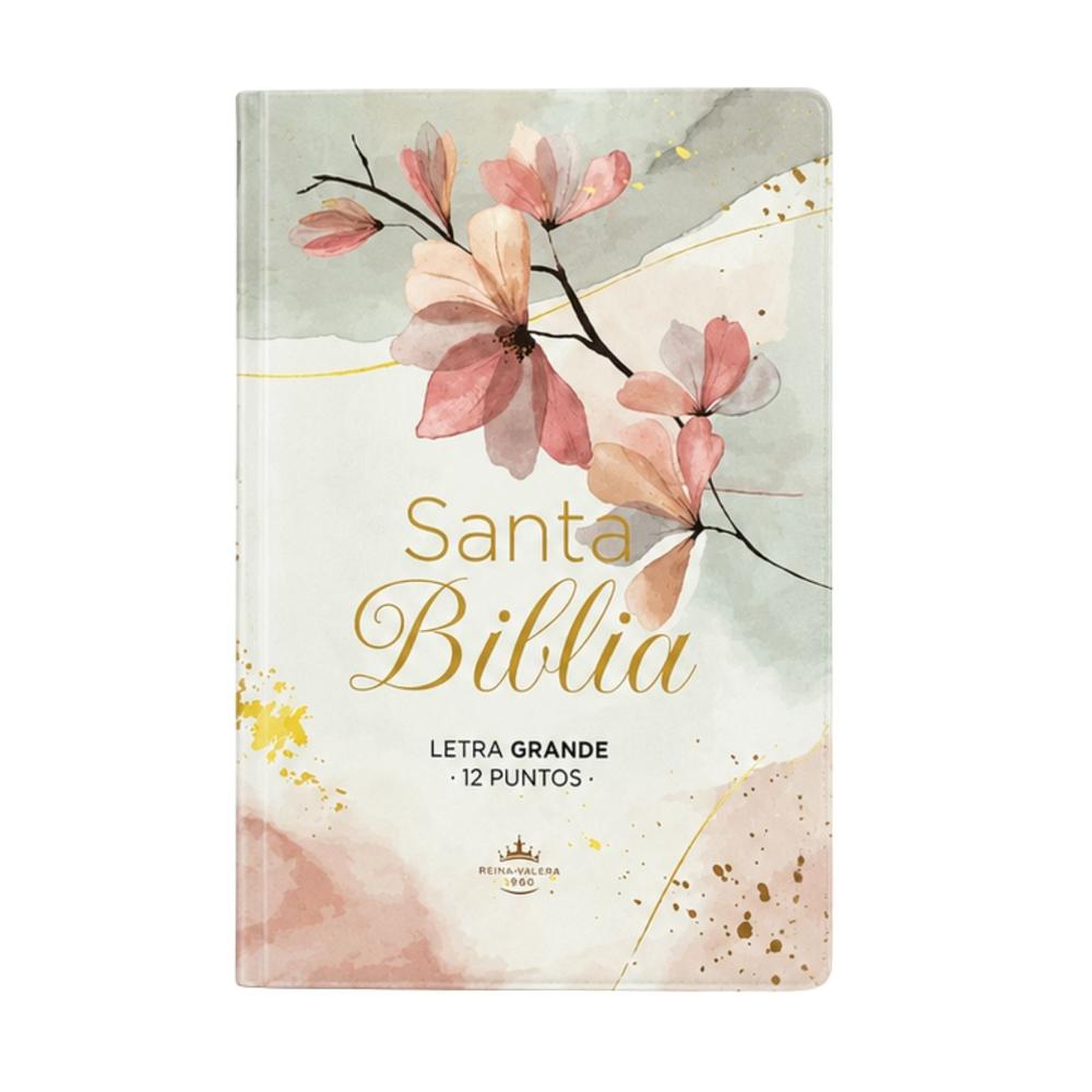 Biblia Reina Valera 1960 Letra Grande Filo Plateado Tapa Flexible Flores en Invierno