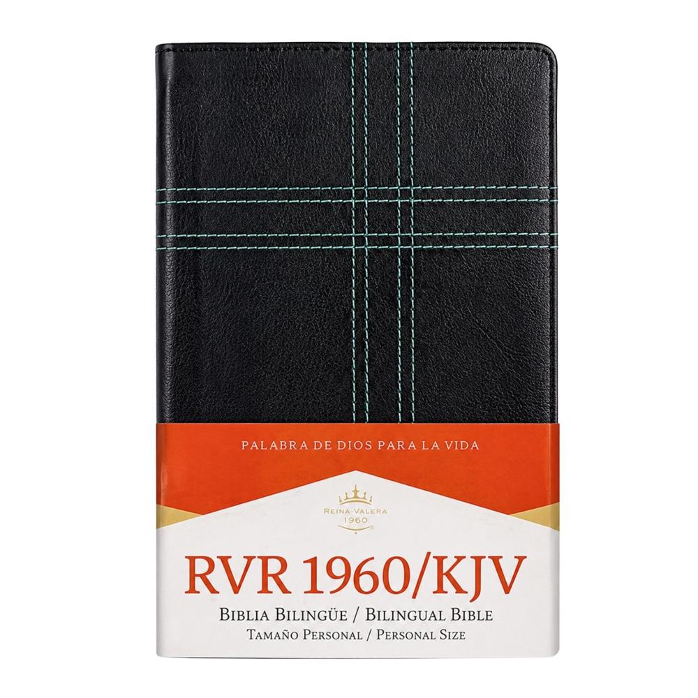 Biblia Bilingüe RVR60/KJV Tapa Flexible Negro Cruz Verde Bordada