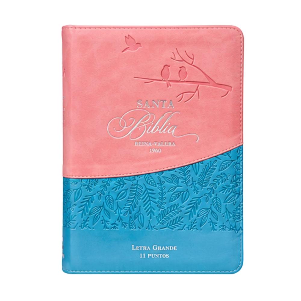 Biblia Rvr60 Rosa azul Pájaros Imitación Piel cierre