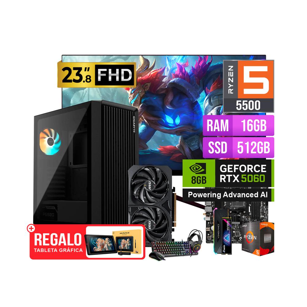 COMBO GAMER RYZEN 5 5500 16GB 512GB RTX 5060 8GB MONITOR 23.8 120HZ