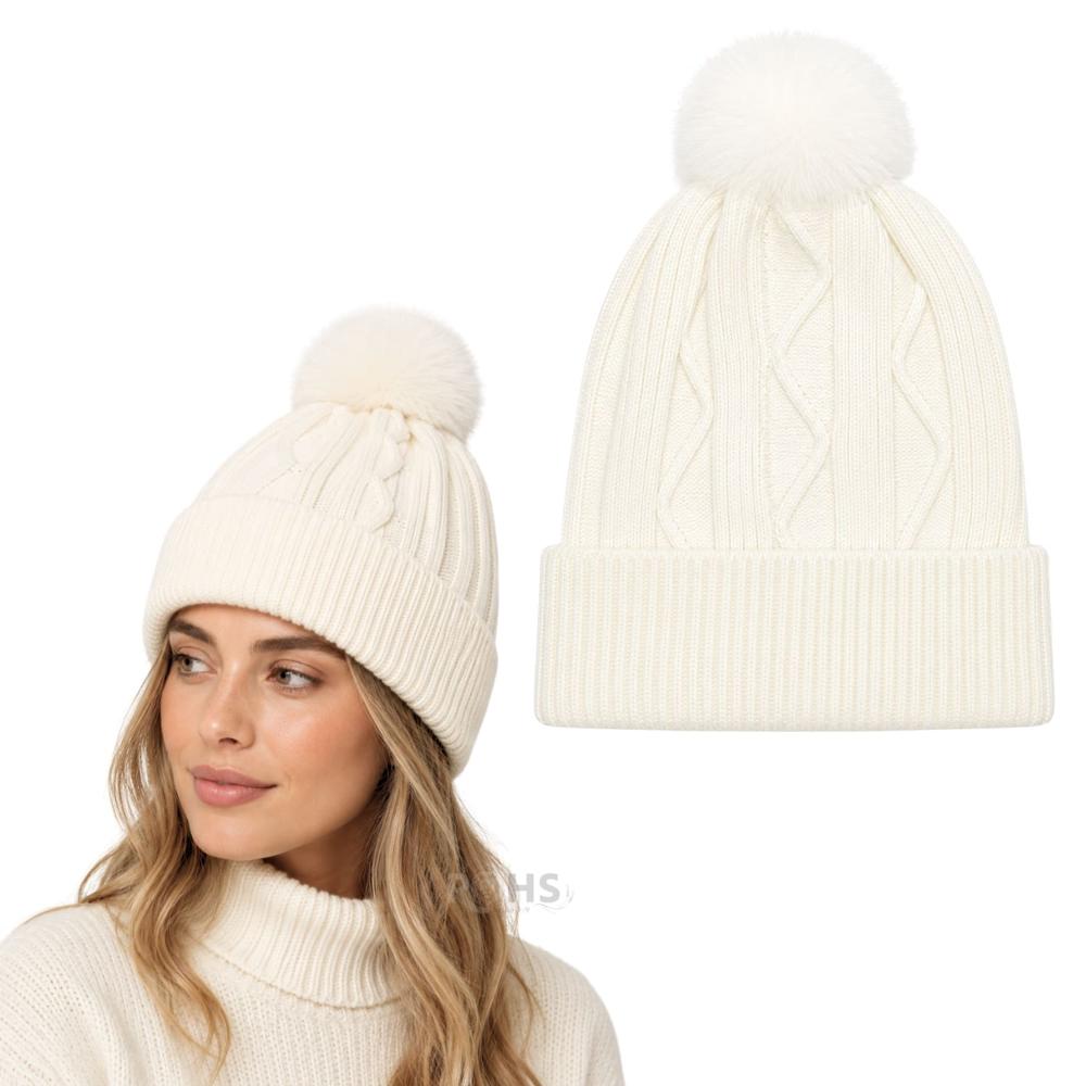 Gorro Tejido Con Pompón Diseño Texturizado Para Invierno