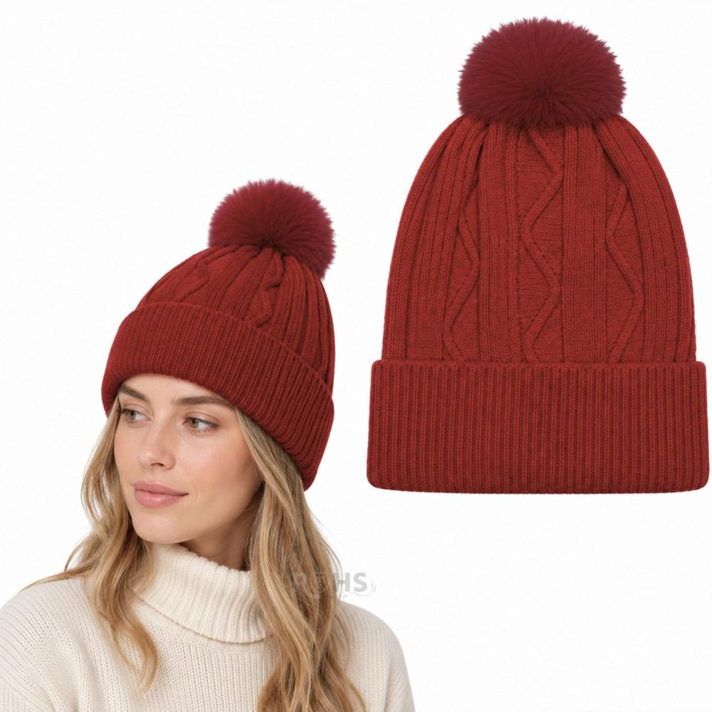 Gorro Tejido Con Pompón Diseño Texturizado Para Invierno